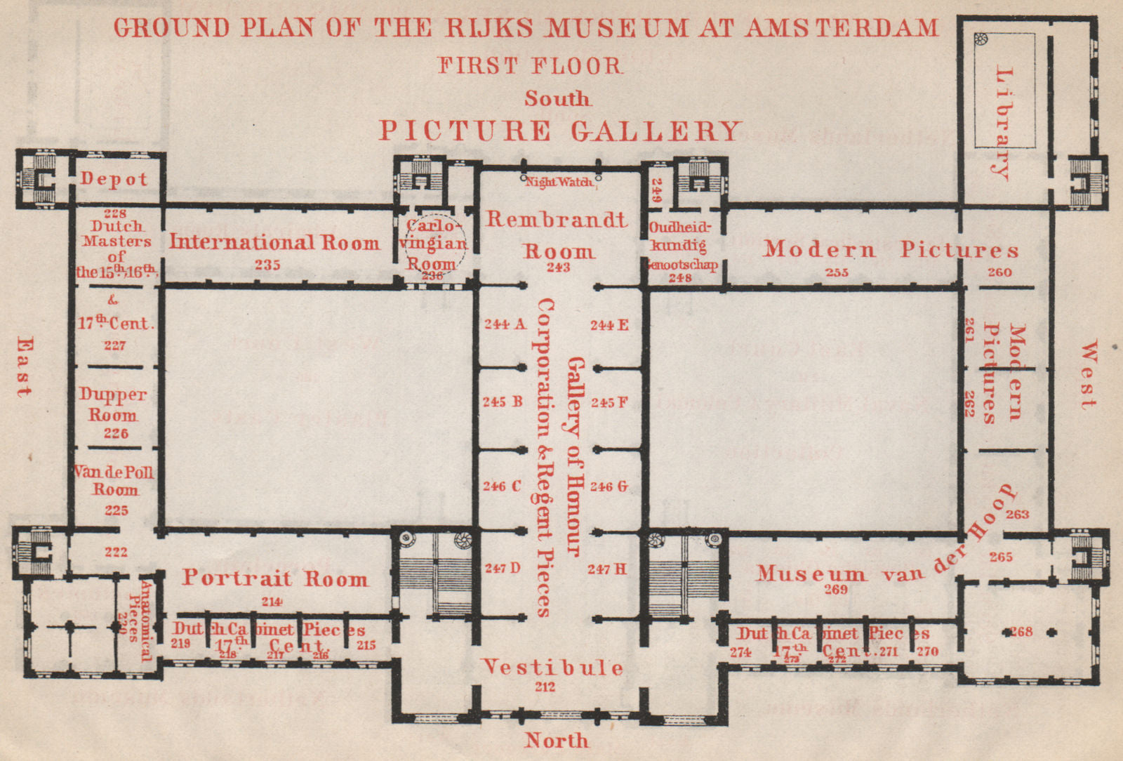 RIJKS MUSEUM first floor plan, Amsterdam. Netherlands kaart. BAEDEKER 1897 map
